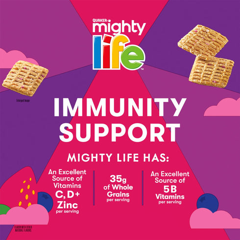 Immunity 22.3 Oz Quaker Mighty Life Multigrain Cereal, Strawberry Blueberry Bliss, Support, Family Size