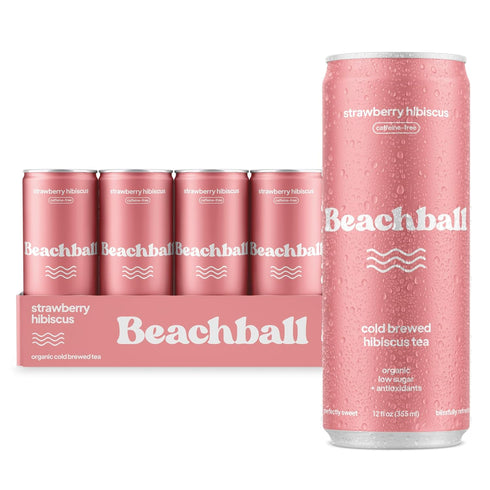 Beachball Organic Strawberry Hibiscus Iced Tea (Caffeine Free) Low Sugar, Low Calorie,