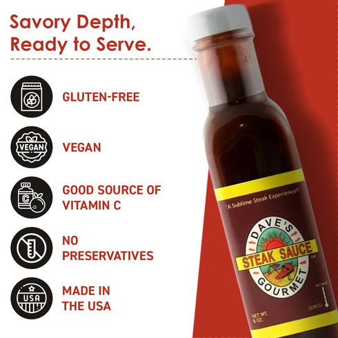 8oz (Pack 1) Dave's Gourmet Original Steak Sauce - Bold Tangy Tamarind & Orange Blend - No Heat - Perfect Marinade