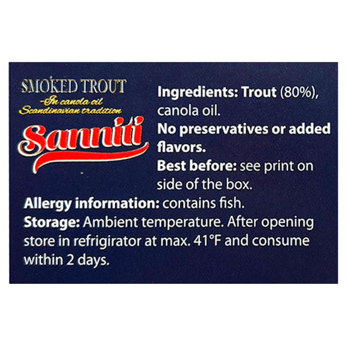 3 3.9 oz (Pack 2) Sanniti Smoked Trout in Oil | Natural Source of Omega | Ready to Eat