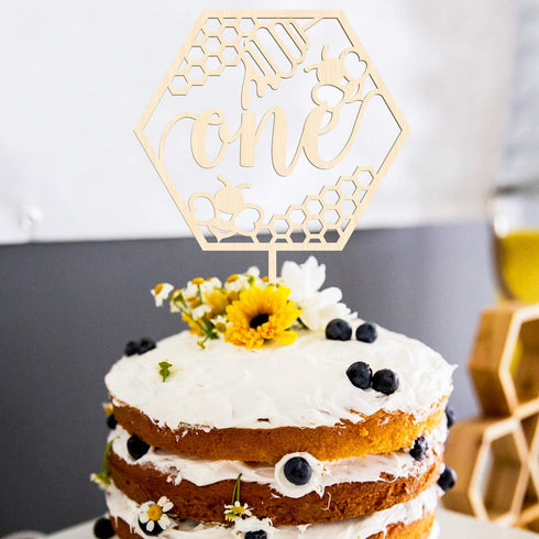 Huray Rayho Bumble Bee One Cake Topper for First Birthday, Honey Bee Theme Party Decoration