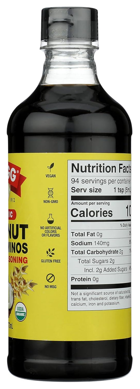 16oz, Packed Bragg Organic Coconut Aminos Soy-Free Alternative, Gluten-Free, Dark & Rich Flavor for Cooking Vegan, No
