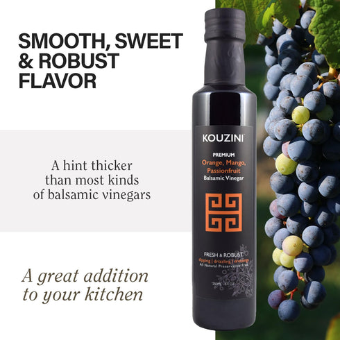 250ml Kouzini Ultra Premium Orange, Mango, Passionfruit Balsamic Vinegar, Aged Balsamic Vinegars from Modena, Italy