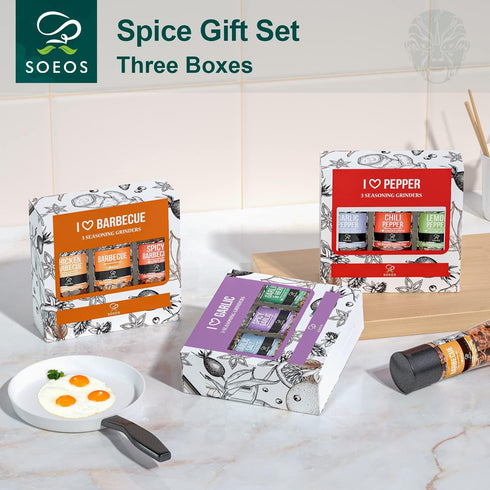 Set 9 Set, Soeos Spice Seasoning of with Integrated Grinders, Individual Spice Grinder, Pure and Fresh Perfect for BBQ