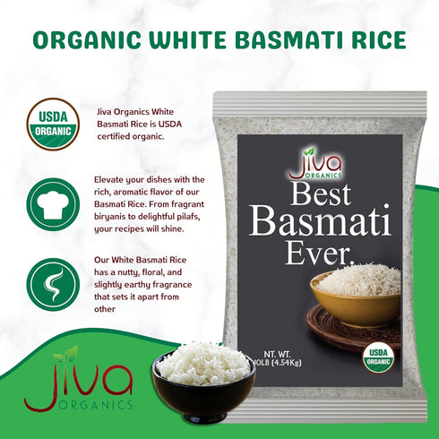 10 LB Organic Basmati Rice Bag - Pure, Long, Premium Quality from India - by Jiva Organics