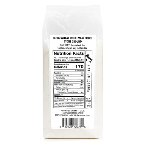 17.6 oz (500g) Sanniti Farro Wheat Wholemeal Flour, Stone Ground Bag Premium Ancient Grain Flour, Product of Italy