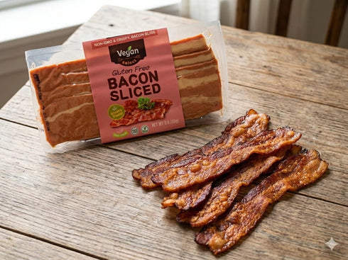 VEGAN SELECT SINCE 1993 5.6 oz Vegan Select Plant-Based Bacon Strips, Rich Smoky Flavor, Non-GMO Soy Protein