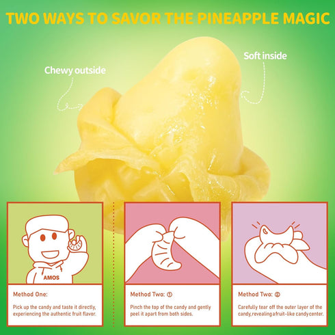 Gummy 8.47oz 10 Packs Gummy AMOS Peelerz Pineapple Candy, Peelable Fruit-Shaped Candy, Box with Individual Fun Peeling