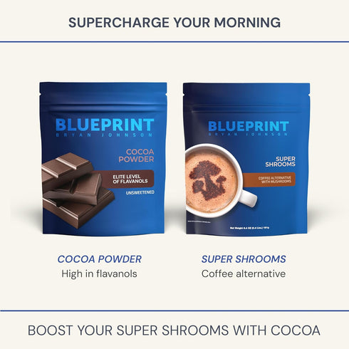 100% 12oz Blueprint Bryan Johnson Non Dairy Cocoa Powder Elite Level Flavanols Pure Cocoa Low Fat Unsweetened Cocoa