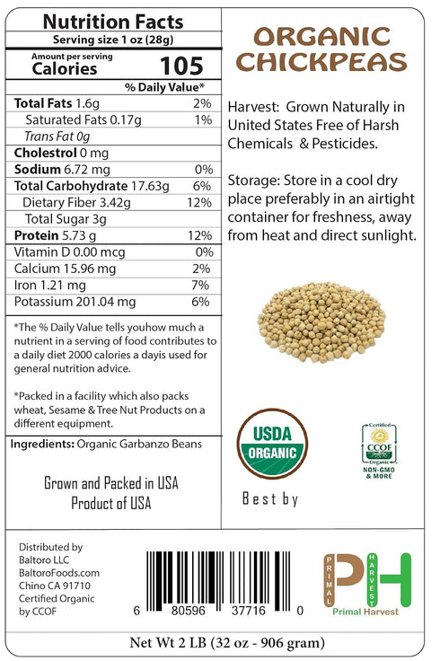 (3 LB) Organic Garbanzo Beans (ChickPeas)-Raw/Non-GMO/Kosher Sproutable Low Sodium Bulk Vegan Dietary Fiber