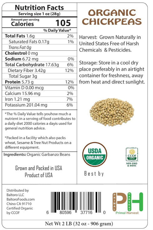 (5 LB) Organic Garbanzo Beans (ChickPeas)-Raw/Non-GMO/Kosher Sproutable Low Sodium Bulk Vegan Dietary Fiber