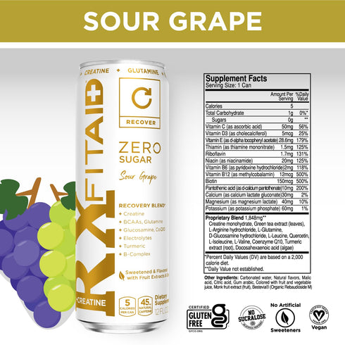 1 0g 5 12 Oz (Pack 12) FITAID Rx Zero, Keto-Friendly, Number Post-Workout Recovery Drink, Sugar, Quercetin, Creatine