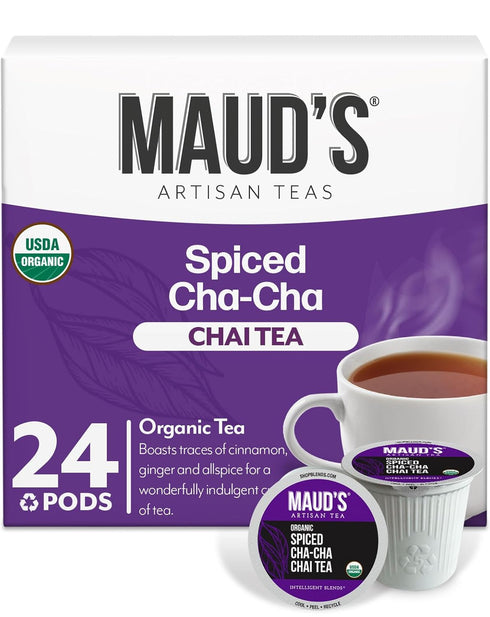 Maud's Organic Chai Tea Pods, 24 ct, Recyclable Single Serve, 100% Gourmet Blended Tea Leaves for Keurig