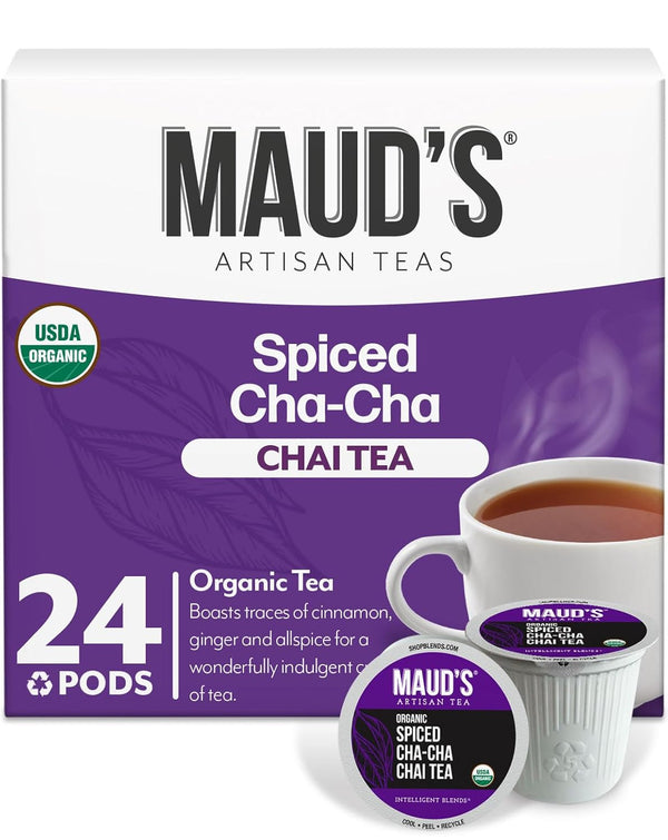 Maud's Organic Chai Tea Pods, 24 ct, Recyclable Single Serve, 100% Gourmet Blended Tea Leaves for Keurig