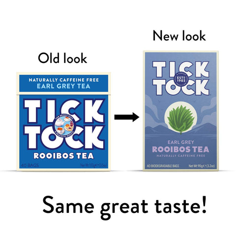 3.5 Oz, 40 Count, Pack 4 TICK TOCK TEAS Rooibos Earl Grey, Naturally Caffeine Free Red Bush Herbal Tea, Rich