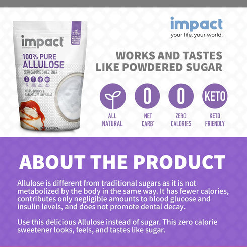 1lb Impact - Pure Allulose Sweetener Sugar Substitute - Zero Calorie Blend, Low-Carb, For Coffee, Tea, Baking