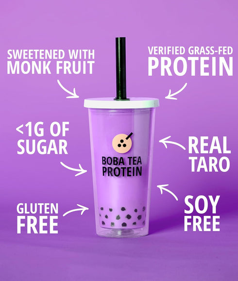 25g 19 Taro Milk Tea | Grass-Fed Whey Protein Isolate Powder | Gluten-Free & Soy-Free Bubble Tea Protein Drink | Real