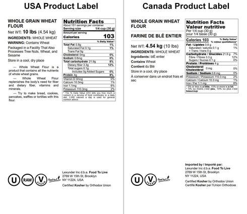 10 Food to Live Whole Wheat Flour, Pounds - All-Purpose, Stone Ground, Milled Whole Grains, Unbleached, Vegan, Kosher