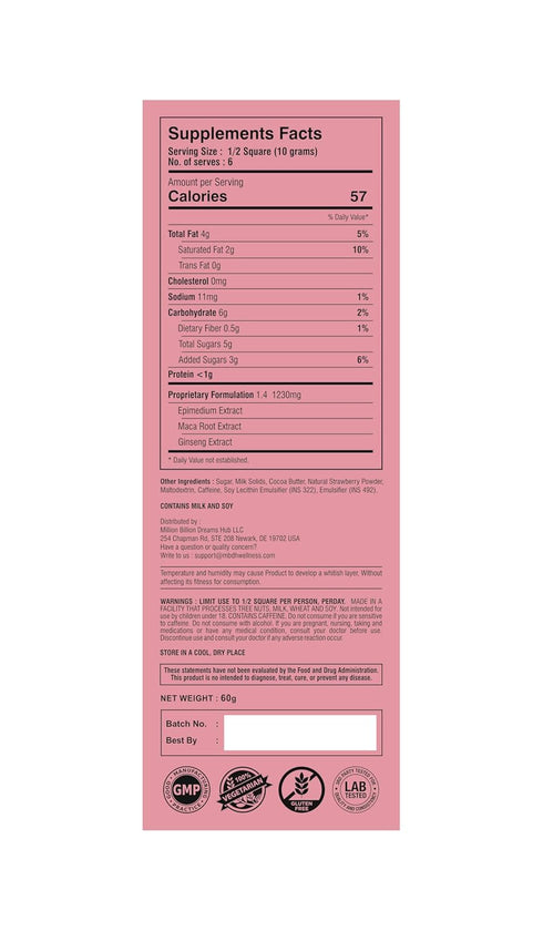 60% Ignite Chocolate Bars - Premium Strawberry flavor Chocolate Squares for Couples - Cocoa, Vegetarian - Crafted