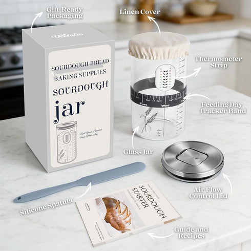 VEDALIO Sourdough Jar Wide Mouth, Sourdough Starter Kit Home and Kitchen, Starter Jar, Sour Dough Starter Kits