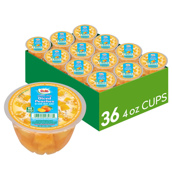 Dole Fruit Bowls Diced Peaches in 100% Juice Snacks, 4oz 36 Total