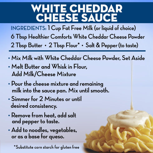(7 oz) Healthier Comforts White Cheddar Cheese Powder | Gluten Free, Kosher, Keto-Friendly, Non-GMO, Antibiotic