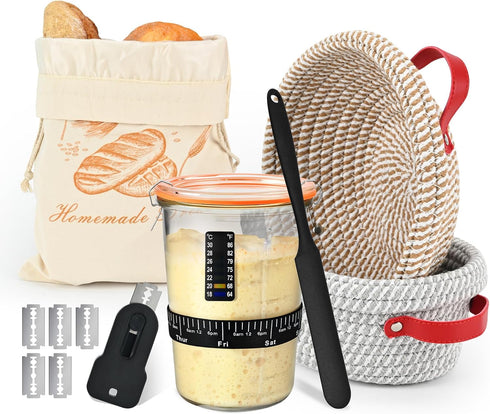 TKVAZK Sourdough Starter Kit, Bread Baking Supplies with Sourdough Jar 9" Round &