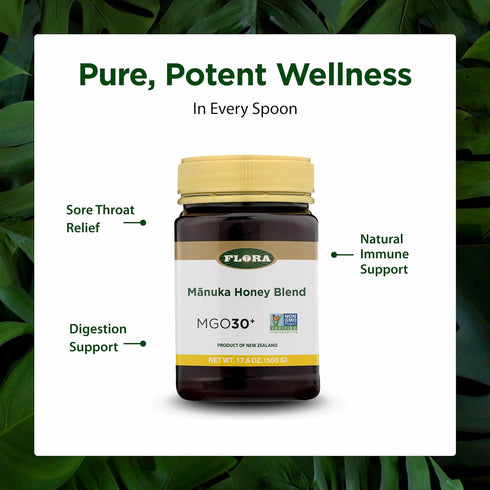 30+ 17.6 oz. Flora - Manuka Honey - MGO - Sustainable Honey from New Zealand - Non-GMO & Unpasteurized - Jar