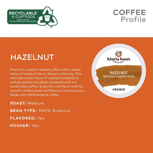 72 Count Gloria Jean's Coffees Hazelnut, Single-Serve Keurig K-Cup Pods, Flavored Medium Roast Coffee