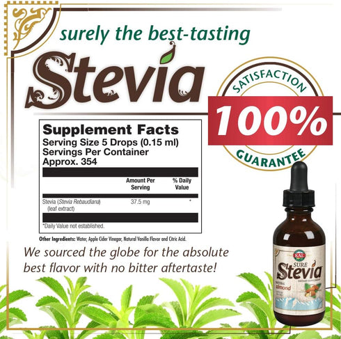 60-Day 354 1.8 OZ KAL Sure Stevia Drops, Natural Almond Flavor, Low Carb, Zero Calorie Sweetener, Keto Friendly, Great