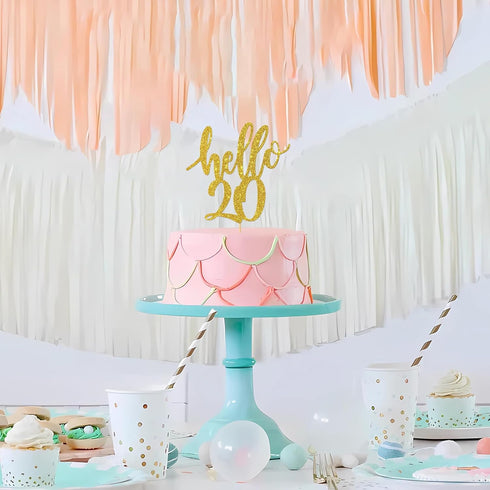 Hello 20 Cake Topper, 20th Birthday/Anniversary Party Decoration Supplies (Gold)