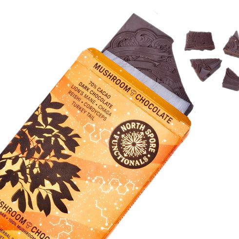 5 70% 100% Organic Mushroom Blend Dark Chocolate Bar | Functional Mushroom Supplement | Fruiting Body Extracts | Lion's