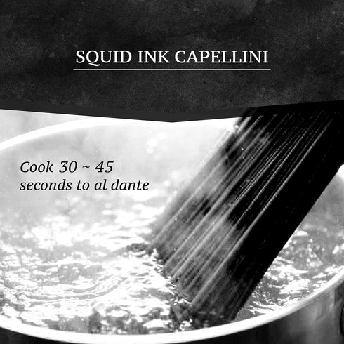 Black Hut Squid Ink Pasta - 8.8oz/250g, Natural Ingredients, Skinny Capellini, Spaghetti for Seafood Pasta