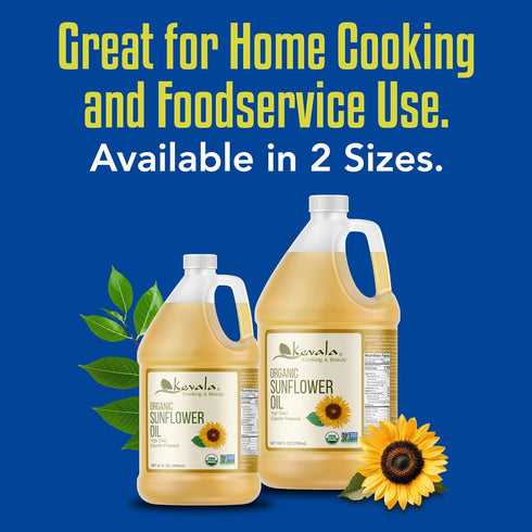 64 oz, 1/2 Kevala Organic Sunflower Oil - Oil for Cooking and Baking Processed in a Facility Free of Tree Nuts