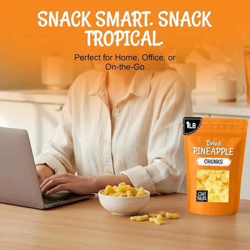 1 lb Oh! Nuts Dried Pineapple Chunks - Dried Pineapple - Pineapple Dried Fruit - - Dehydrated Fruit with Less Sugar