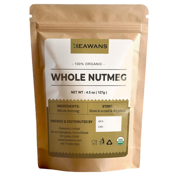 Heawans Organic Whole Nutmeg – 4.5 oz Premium Grade in Resealable Pouch