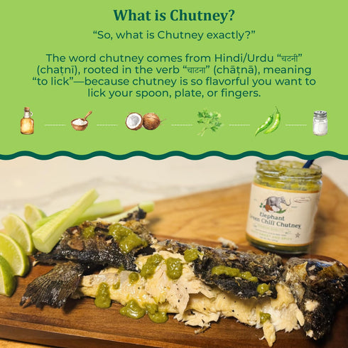 100% 9oz (Pack 1) Elephant Green Chili Chutney - Natural, Vegan & Gluten-Free - Bold & Tangy Green Chili Condiment