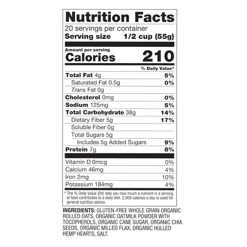 7g 2 lb 8 oz (40oz) Oatsome Organic Overnight Oats with Chia, Flax, & Hemp, Gluten-Free Oatmeal with of Protein, Bag