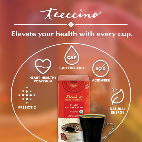 25 5.3 oz (150 Teeccino Organic Mushroom Herbal Tea, Chaga Ashwagandha, Butterscotch Cream, Caffeine Free, Tea Bags, g)