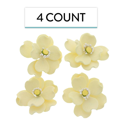 4 Count Global Sugar Art Dogwood Rose Sugar Cake Flowers, Yellow with Stamen, with Wire by Chef Alan Tetreault.