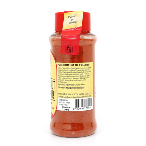 TUTTOCALABRIA Calabrian Chili Powder - Hot Shaker, 110 g, 3.88 oz All Natural, Non-GMO, Product of Italy
