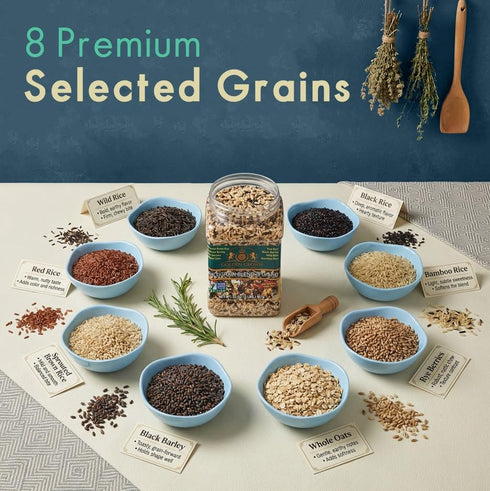 8-in-1 32 oz (2 lb) Golden Crown Wild Rice Blend - Multigrain Blend w/Red, Black Barley, Bamboo, Wild Rice Mix & More