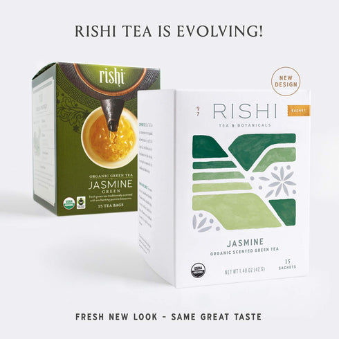 2-Pack 15 Rishi Tea Jasmine Green Tea, Organic Herbal Tea Bags, - Contains Caffeine, USDA Certified, Floral Aroma