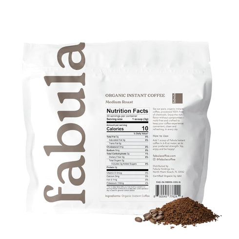 90g, Fabula Organic Instant Coffee, Low Acid, Mold Free - Medium Roast, Convenient & Delicious