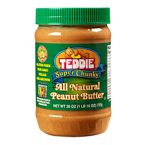Teddie All Natural Peanut Butter, Super Chunky, Gluten Free & Vegan, 26