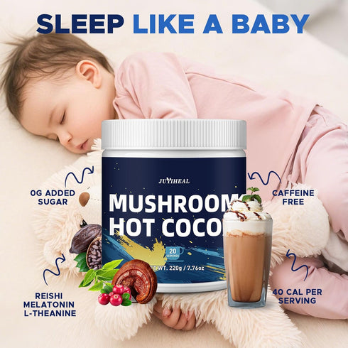 (20 JUYIHEAL Mushroom Hot Cocoa Powder with Melatonin, Reishi, Glycine, Cacao, L-Theanine, Chicory for Calm and Relax