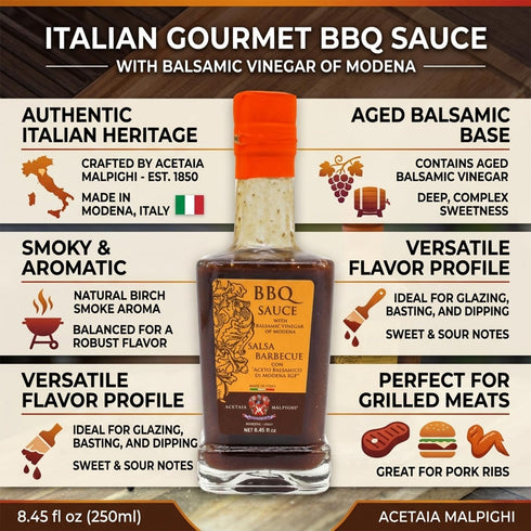 250 ml 8.45 Oz Acetaia Malpighi - BBQ SAUCE with Balsamic Vinegar of Modena - / fl