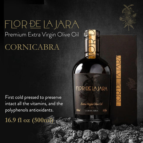 (0.27%), 16.9 oz (500ml) FLOR DE LA JARA Premium Extra Virgin Olive Oil from Spain, First Cold Pressed