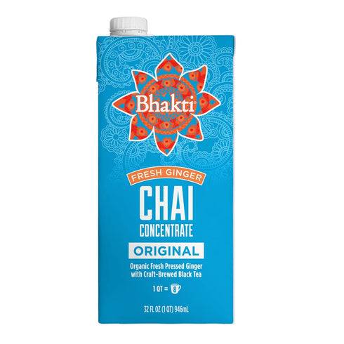 32oz (8 Bhakti Chai Tea Concentrate | Original, Organic Fresh Ginger, Black Tea, Sweetened, Spiced, Dairy-Free, Vegan