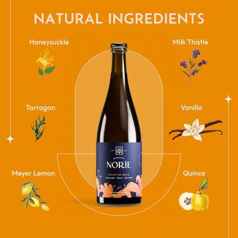 750ml Nore Heart of Gold Award-Winning Non-Alcoholic Sparkling Blend | Honeysuckle, Quince & Milk Thistle Blend |